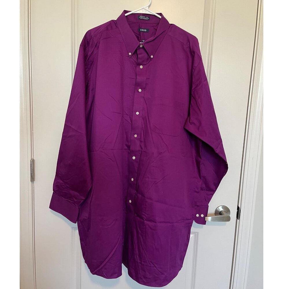 Izod Purple Long-Sleeve Button-Up Shirt Sz 19 Twill Wrinkle Free Classic Fit